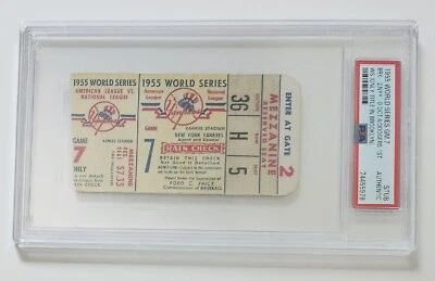 1955 年世界系列赛 7 号布鲁克林道奇队洋基队全新贴合 PSA 门票夹 — 第 1/3 张图片