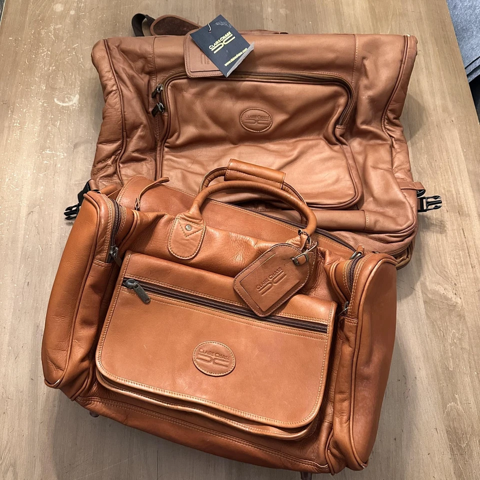 Juego de equipaje de viaje de lona de mano bolsa de ropa de cuero Claire Chase tostado Foto 1 de 4
