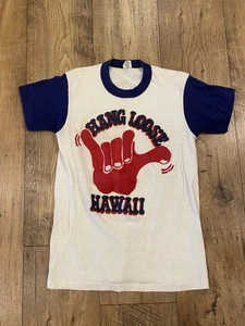 70s VINTAGE HANG LOOSE HAWAII VACATION SOUVENIR T-SHIRT MEN SZ S HAWAIIAN SHIRT - Picture 1 of 4