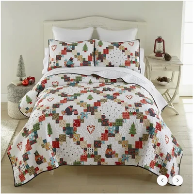 Christmas Holiday Love Quilted Bedding Collection Patchwork Quilt Set Farmhouse - Image 1 of 4