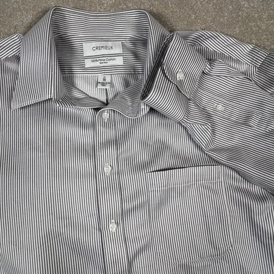 Cremieux Grey/White Striped Button Up Pocket Dress Shirt Pima Cotton Men's 17 35 - Image 1 of 4