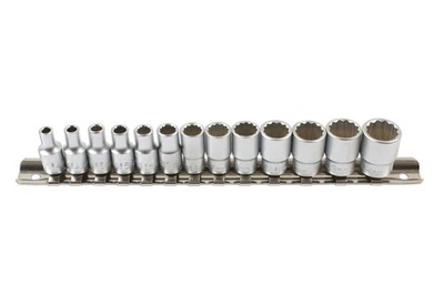 LASER 7590 Bi-Hex Socket Set 1/4" Inch Drive 13 Pieces Metric 4-14 mm Rail Kit - Image 1 of 3