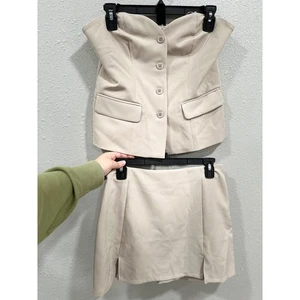 Sincerely Jules Beige Weste Crop Top Rock Set Medium Business Freizeit Chic - Bild 1 von 6