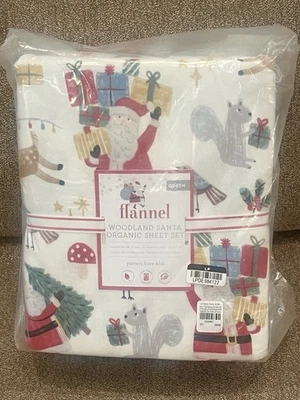 NUEVO Juego de sábanas de franela Pottery Barn Kids Holiday Woodland Santa, Queen, Navidad Foto 1 de 2