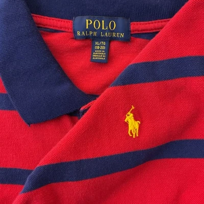 POLO RALPH LAUREN Boys 18 - 20 Youth yellow pony blue red striped polo shirt - Image 1 of 4