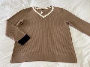 Talbots | SZ XL | Beige V-NECK PULLOVER Ribbed Knit Sweater | Cashmere Blend NWT - Picture 1 of 10