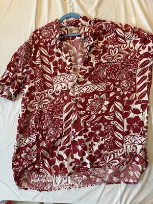 Hilo Hattie Red & White Tropical Floral Button Up Cotton Camp Shirt Mens 3xl - Imagem 1 de 3
