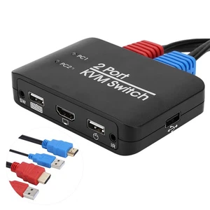 2‑Port KVM Switch USB 2.0 Umschalter For Windo-ws/IOS/OS X//Netwar NEW - Afbeelding 1 van 12