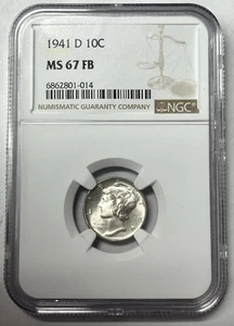 1941-D NGC MS67 FB Mercury Dime - Picture 1 of 4
