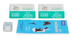 100 Blank Glass Microscope Slides+Cover Slips+Lens Cleaning Paper - Picture 1 of 4