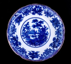 Antique Flow Blue Staffordshire Fairy Villas W Adams  Porcelain Serving Bowl 10â - Picture 1 of 9