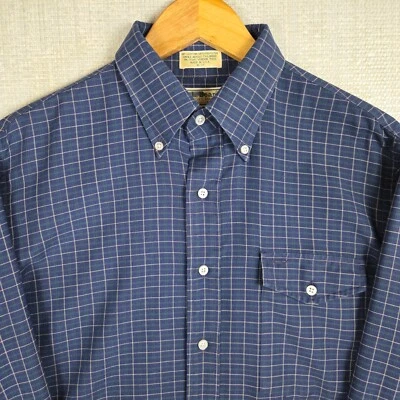 Camisa de trabajo LL BEAN DE COLECCIÓN de una sola aguja hecha en EE. UU. grande para hombre azul a cuadros algodón Foto 1 de 4