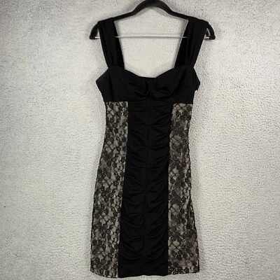 Love Tease Cocktail Dress Black Midi Ruched Lace Sleeveless Size 7 - Image 1 of 4