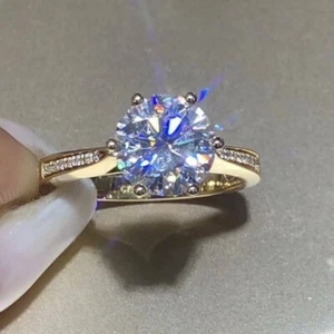 2.00Ct Round Cut Lab Created Diamond Engagement Ring 14K Yellow Gold Plated - Picture 1 of 4