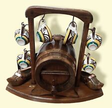 Miniature Wooden keg  With Brass Hoops Pedestal And 6 Cups. Dutch design 