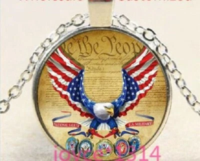 Plata de Ley BANDERA ÁGUILA PATRIÓTICA AMERICANA 24" Colgante Dije Collar Cadena Foto 1 de 4