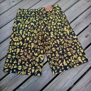VINTAGE Platinum Gear Y2K BAGGIE SHORTS nero oro metallizzato streetwear TG 40 - Foto 1 di 9