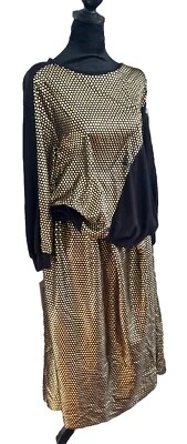 Conjunto Top y Falda Jersey Vintage Años 80 Lentejuelas Negro. Oro líquido 3xl Foto 1 de 4