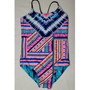 Justice Girls One Piece Reversable Swimsuit Colorful Geometric Tie Dye Size 20 - Picture 1 of 8