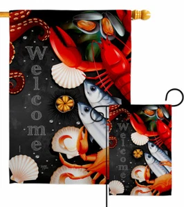 Bandera de jardín de mariscos criaturas marinas costeras decorativas regalo patio casa pancarta - Imagen 1 de 17