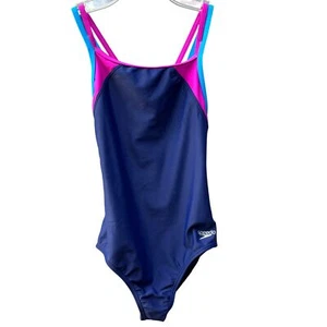 Speedo Big Girls Navy Cross Back Splice One Piece Swimsuit Size 12 NEW - Picture 1 of 8