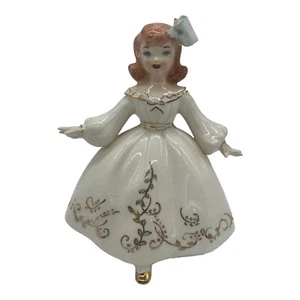 Vintage Holland Form Mädchen in elfenbeinfarbenem Kleid Keramik Figur blaue Bänder 7" groß - Bild 1 von 16