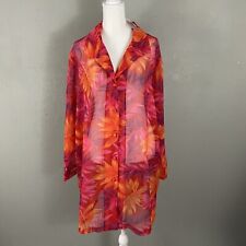 NEW Cacique Intimates Sleepwear Top 14/16 Red Floral Sheer Button Front Shirt