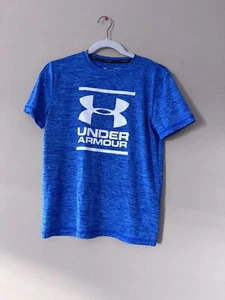 Under Armour Swim Big Logo Boy's Large Blue Swim Shirt UPF 50+ EUC - Picture 1 of 4