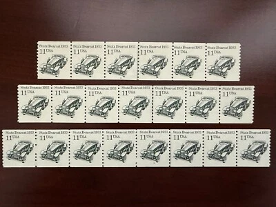 (3) US #2131 Coil Strip of 6x1, 7x1 & 8x1 Plate #3 & 4 Stutz Bearcar 11c MNH - Image 1 of 2