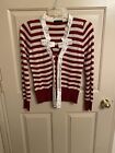 T-Bags Los Angeles Adorable Light Sweater Size Medium Red White &Gold Threading