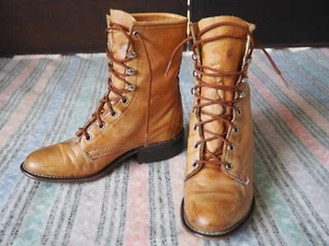 VTG Laredo Golden Brown Leather Distressed Western Roper Ranch USA Boots Sz 5 M - Picture 1 of 15