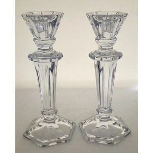 CANDLESTICKS-Handmade Crystal-Made in Romania-Clear-Taper Candles - 9"-Set of 2 - Picture 1 of 11