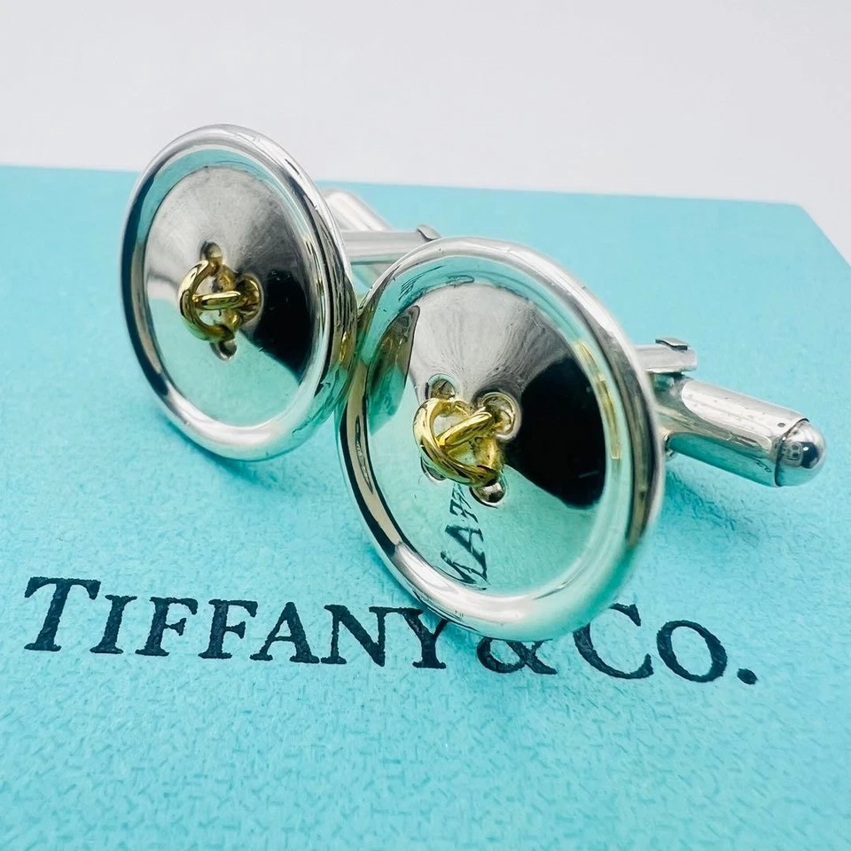 Gemelos con motivo de botón Tiffany & Co oro 750 plata de ley 925 con caja y bolsa Foto 1 de 1