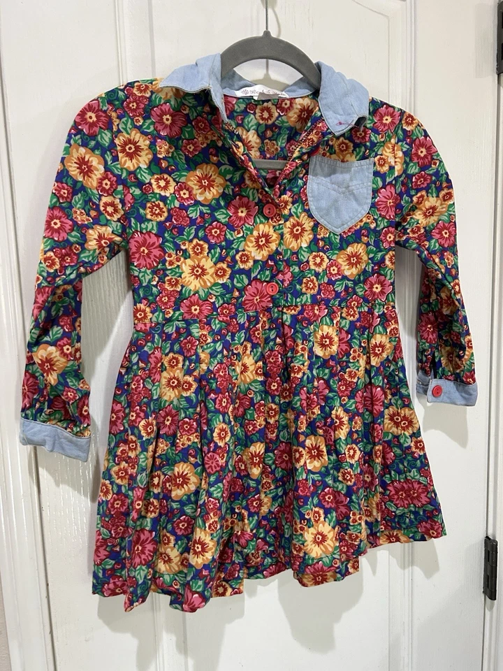 Vestido Floral De Colección Rachel’s Niños Años 90 Casa Completa Cuello Denim Retro Niñas Foto 1 de 4