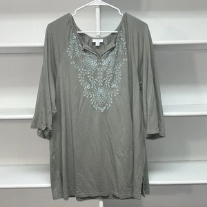 J. JILL Shirt Gr. L grün bestickt Blumen Boho Cottagecore Coastal Top weich - Bild 1 von 8