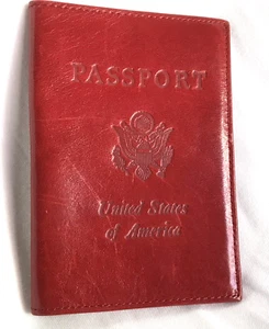 ABAS Passport Wallet Red Leather Cover Holder Unisex Bifold Made In USA - Picture 1 of 10