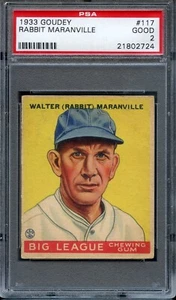 1933 Goudey #117 Coniglio Maranville PSA 2 HOF Boston Braves 2724 - Foto 1 di 2