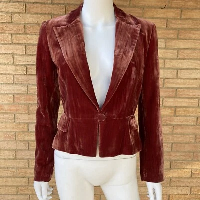 Chaqueta Blazer Alberto Makali Tono Vino Brillo Cierre de Botón Único Talla 6 y2k Foto 1 de 4