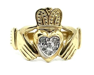 10 Karat Gelbgold Irish Claddagh Ring Diamant Design Größe 6,75 - Bild 1 von 7
