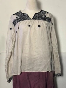 MATTA Top Blouse 100% Cotton Cream w/Black Embroidery – India – EUC - Large - Picture 1 of 10