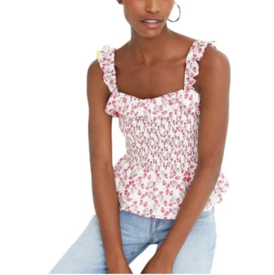 J.Crew Liberty London Womens Tank Top Pansy Smocked Ruffle Peplum Milkmaid Small - Image 1 of 4
