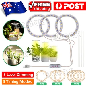 USB LED Grow Light Plant Growing Full Spectrum Dimmable Indoor Plants Ring Lamp - Picture 1 of 15