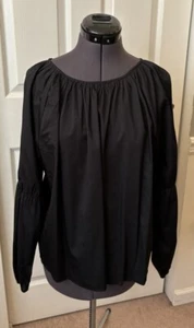 ELIZABETH AND JAMES Black Pleated Crew Neck Long Sleeve Blouse Top XL NWT - Picture 1 of 7