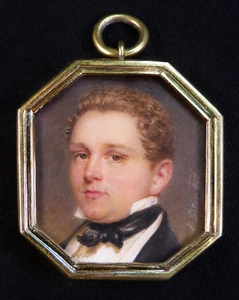 ANTIQUE PORTRAIT MINIATUR dat 1852 SIGNIERT EMANUEL THOMAS PETER WIEN ÖSTERREICH - Bild 1 von 6