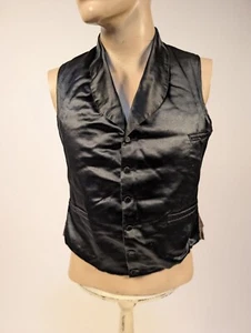 CIVIL WAR MID 19TH C MEN’S BLACK SILK SATIN WAIST COAT W BUTTON FRONT - Picture 1 of 5