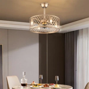 LED Ceiling Fan Light 3-Level Wind Speed Cage Chandelier Lamp & Remote Control - Picture 1 of 12