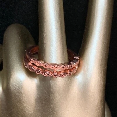 Bandas de 2 piezas chapadas en oro rosa 925 sin anillos de piedras Foto 1 de 2