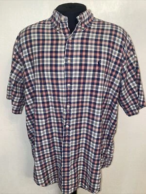 VINTAGE Ralph Lauren Sport Plaid Button Down Shirt XXL Red White Blue Pony POLO - Изображение 1 из 4
