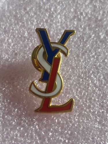 SAINT LAURENT (YSL) Spilla spilla design vintage logo YSL Yves Saint Laurent distintivo rosso bianco blu UK