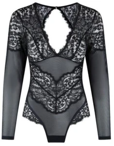 Lingadore Spitzen Body Gr. M Einteiler schwarz Stretch Lang Arm mesh LD0043BD-C - Picture 1 of 8